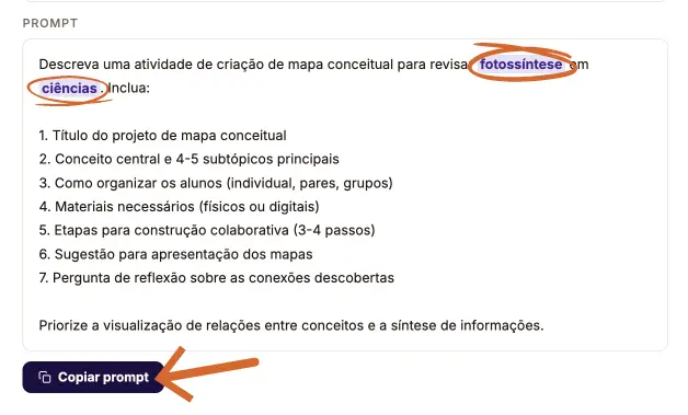 Prompt gerado pronto para copiar